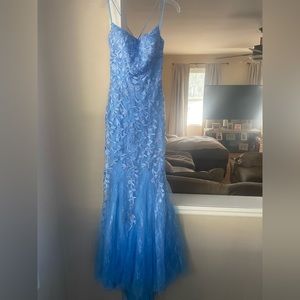Blue prom dress, fits sizes 0-2, from a local boutique so no designer tag